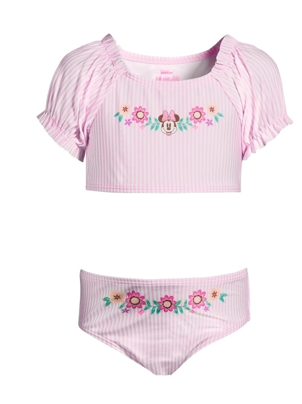 Girls Disney Minnie Pink Bikini 2 Pc Swimsuit ~ Puff Sleeve Size 2T - Picture 2 of 7